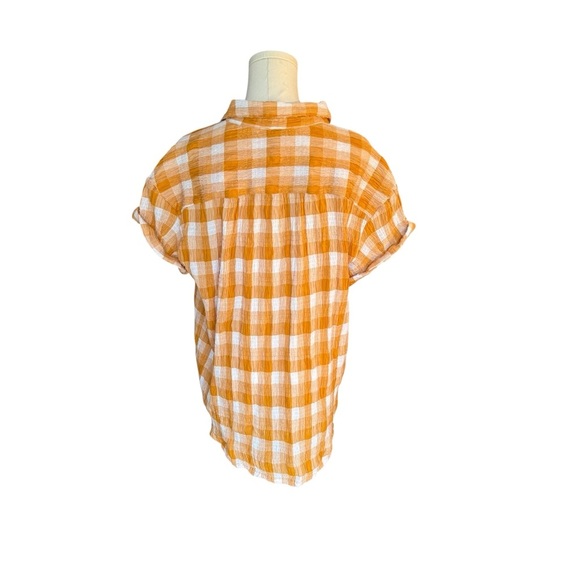 Sundance - Women's Top Lorna Gauze Lightweight Button Up Plaid Yellow Sz M - Picture 7 of 7